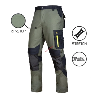KALHOTY pracovní ULTRATECH RIP-STOP STRETCH ZELENÉ procera